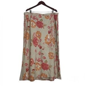 Eddie Bauer Beige Floral Linen MIDI Wrap Skirt Womens Size 18W Boho Forest Fairy